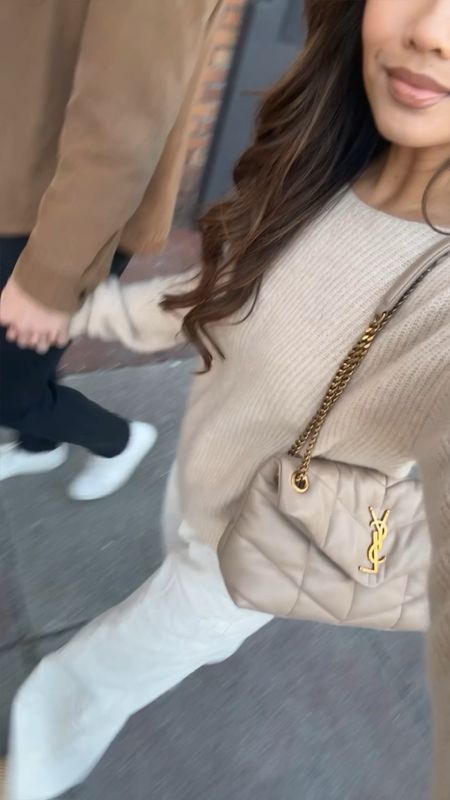 Dinner Ootn 🤍 sweater and linen pants is my go to so comfy and chic

Sweater - tts, wearing xs in vanilla
Linen pants - tts, wearing 25 regular (but prefer short length) my color cream is from last year but the light beige this year is similar
Platform raffia slides - so comfy! They run big, size down 
YSL bag - small size and color is dark beige 