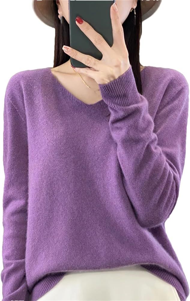 Women 100% Merino Wool V-Neck Sweater Autumn Winter Casual Cashmere Knitwear Solid Bottoming Shir... | Amazon (CA)