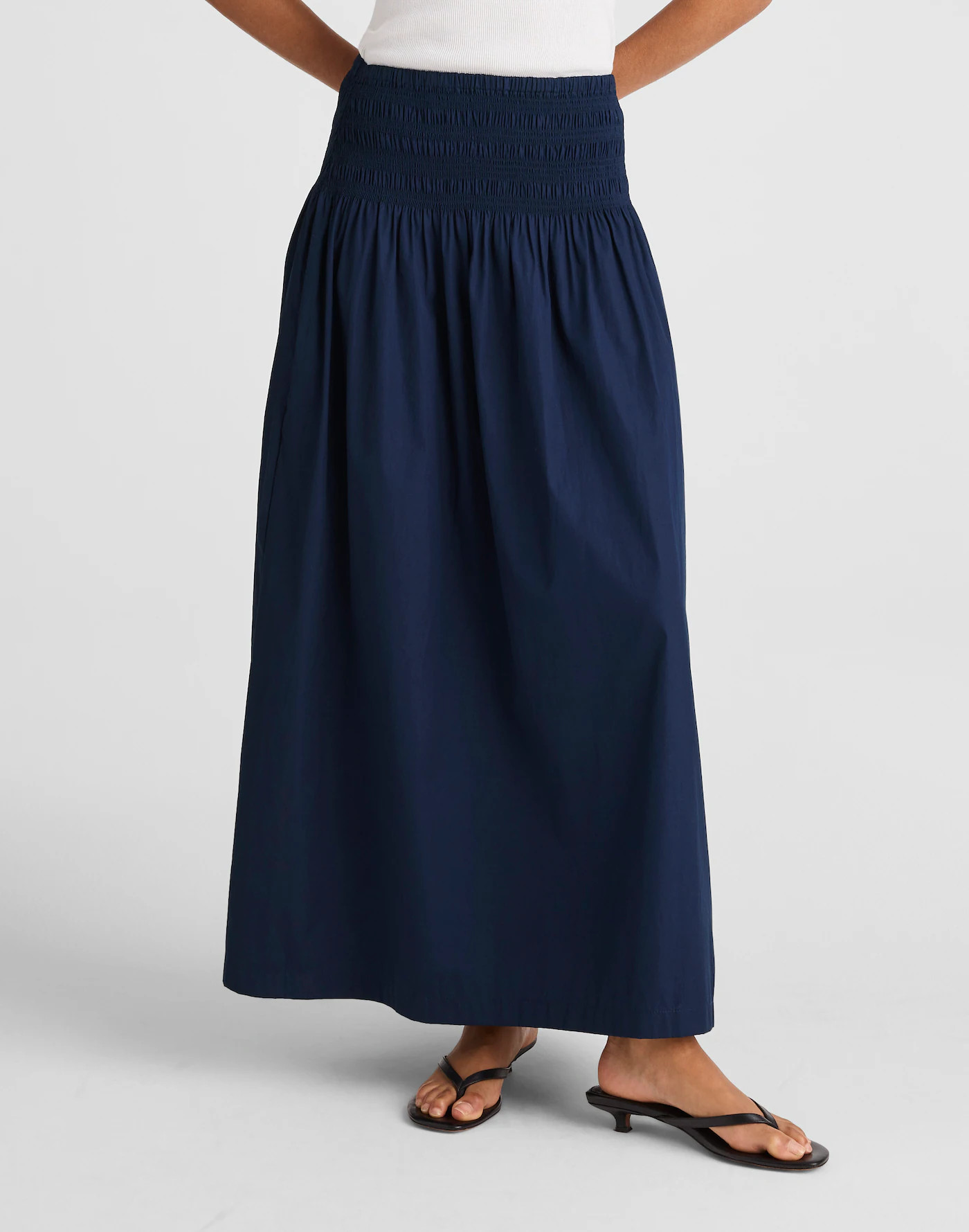Smocked-Waist Poplin Midi Skirt | Madewell | Madewell