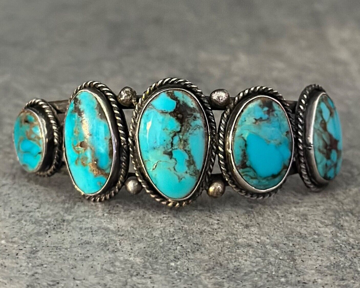 Vintage Native American Navajo FIVE Turquoise Sterling silver Bracelet | eBay US