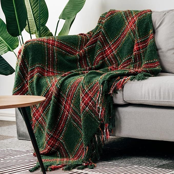 G Lake Geen Red Plaid Throw Blanket Christmas Super Soft Faux Cashmere Blankets with Tassels for ... | Amazon (US)