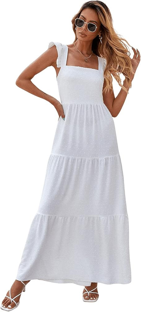 SOLY HUX Women's Swiss Dots Ruffle Cap Sleeve Backless Tie Back A Line Dress | Amazon (US)