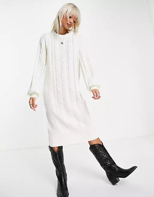 Noisy May cable knit sweater midi dress in cream | ASOS | ASOS (Global)