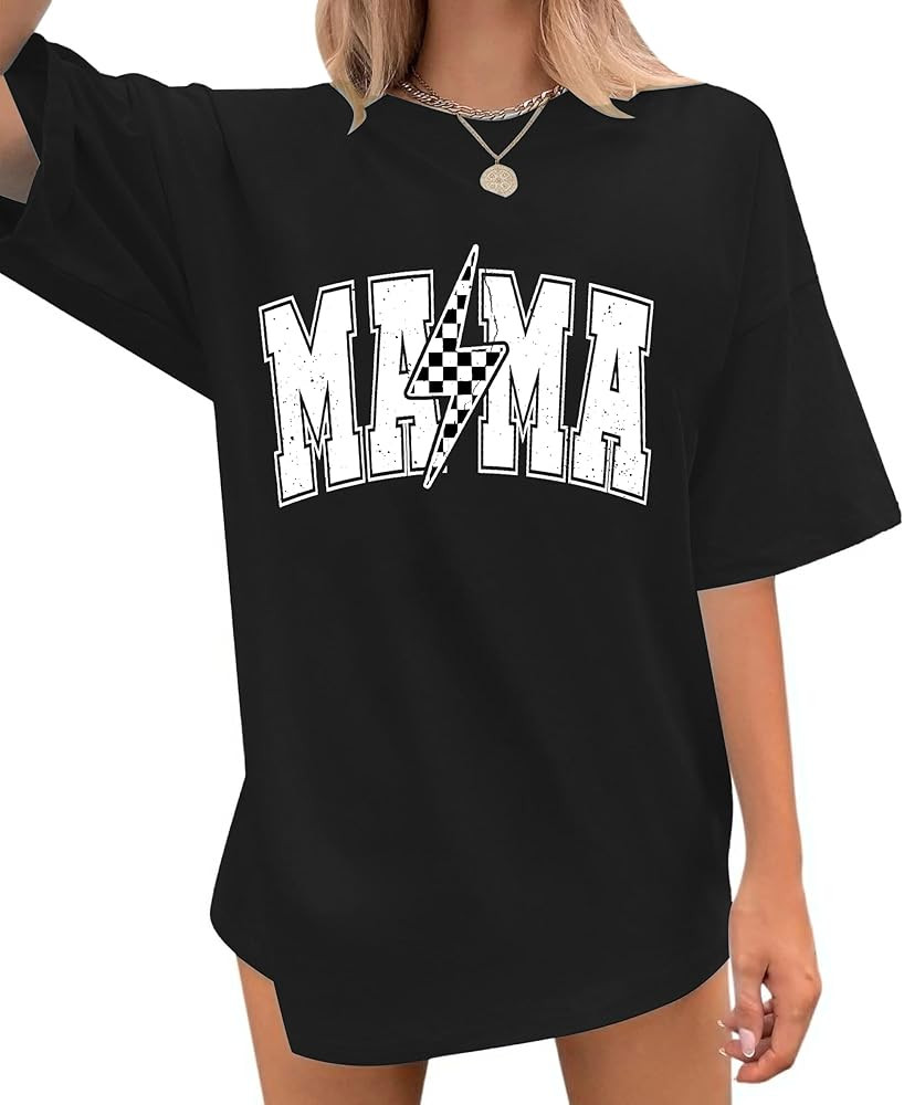 Womens Mama Shirt Cute Mom Life Tshirts Trendy Mama Letter Print Shirts Casual Short Sleeve Tops | Amazon (US)
