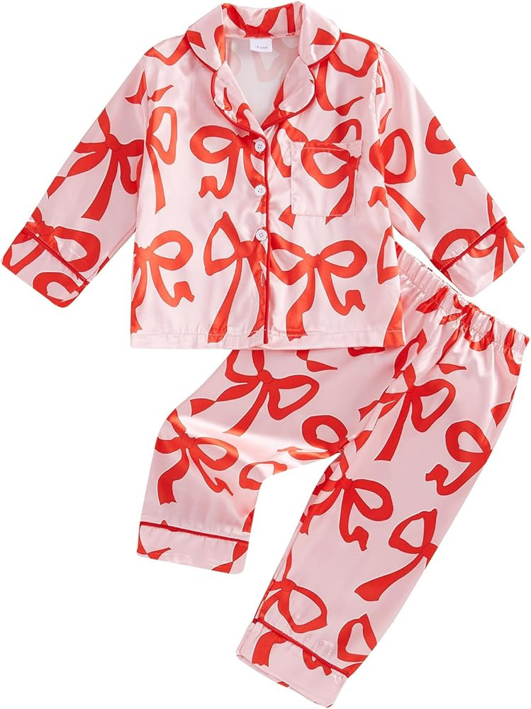 Multitrust Baby Girls Boys Silk Christmas Pajamas Set Santa Claus Long Sleeve Button Down Shirts ... | Amazon (US)