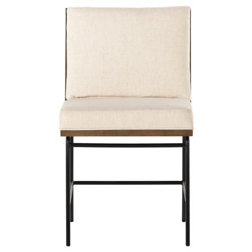 Inno Industrial Loft White Performance Brown Oak Black Iron Dining Side Chair | Kathy Kuo Home