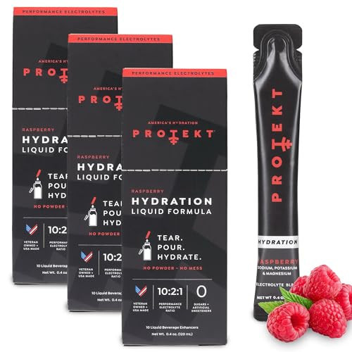 PROTEKT Electrolyte Packets for Recovery & Hydration | Organic & Sugar-Free Electrolytes Drinks | Works Faster Than Powder Drink | On-The-Go Liquid Hydration Drink | Raspberry, 30 Pack | Amazon (US)