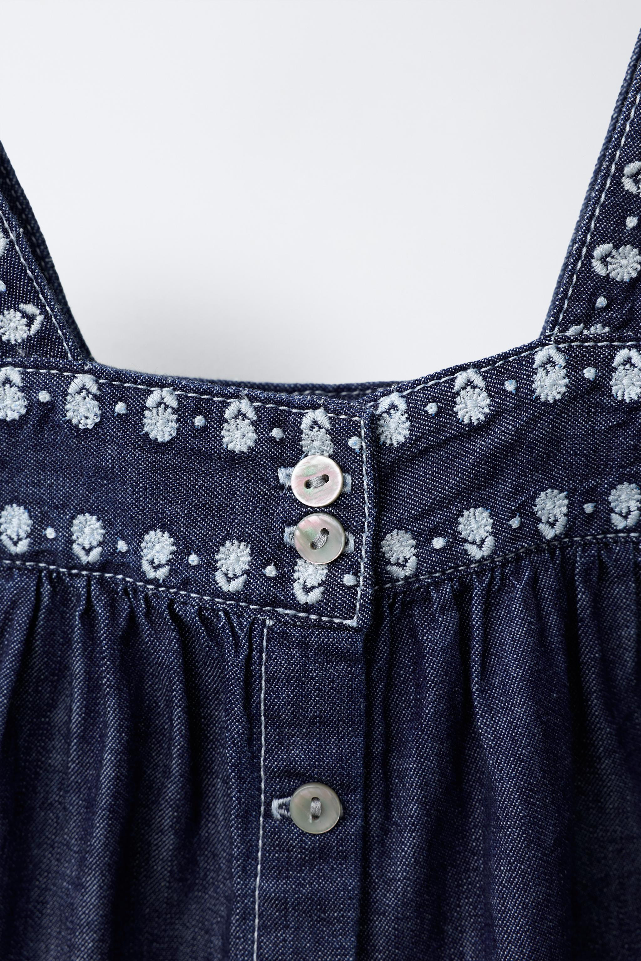 FLORAL EMBROIDERED FLOWY DENIM TOP | Zara US