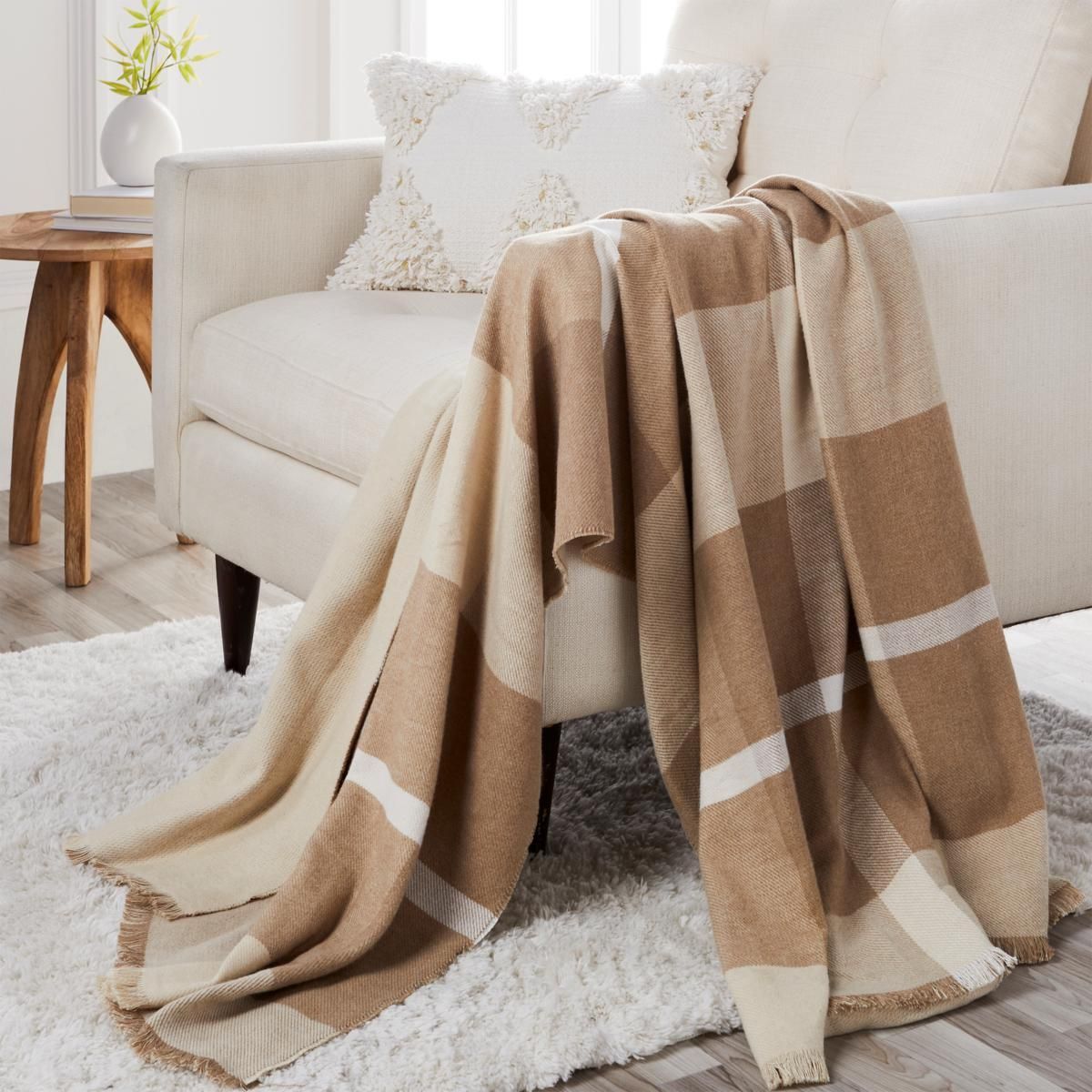JOY Luxury Better Blanket Plaid Cotton & Cashmere Throw_626405276 - Walmart.com | Walmart (US)