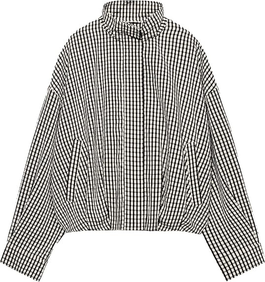 Women's Gingham Jacket Loose Zip Up Stand Collar Cropped Bomber | Amazon (US)