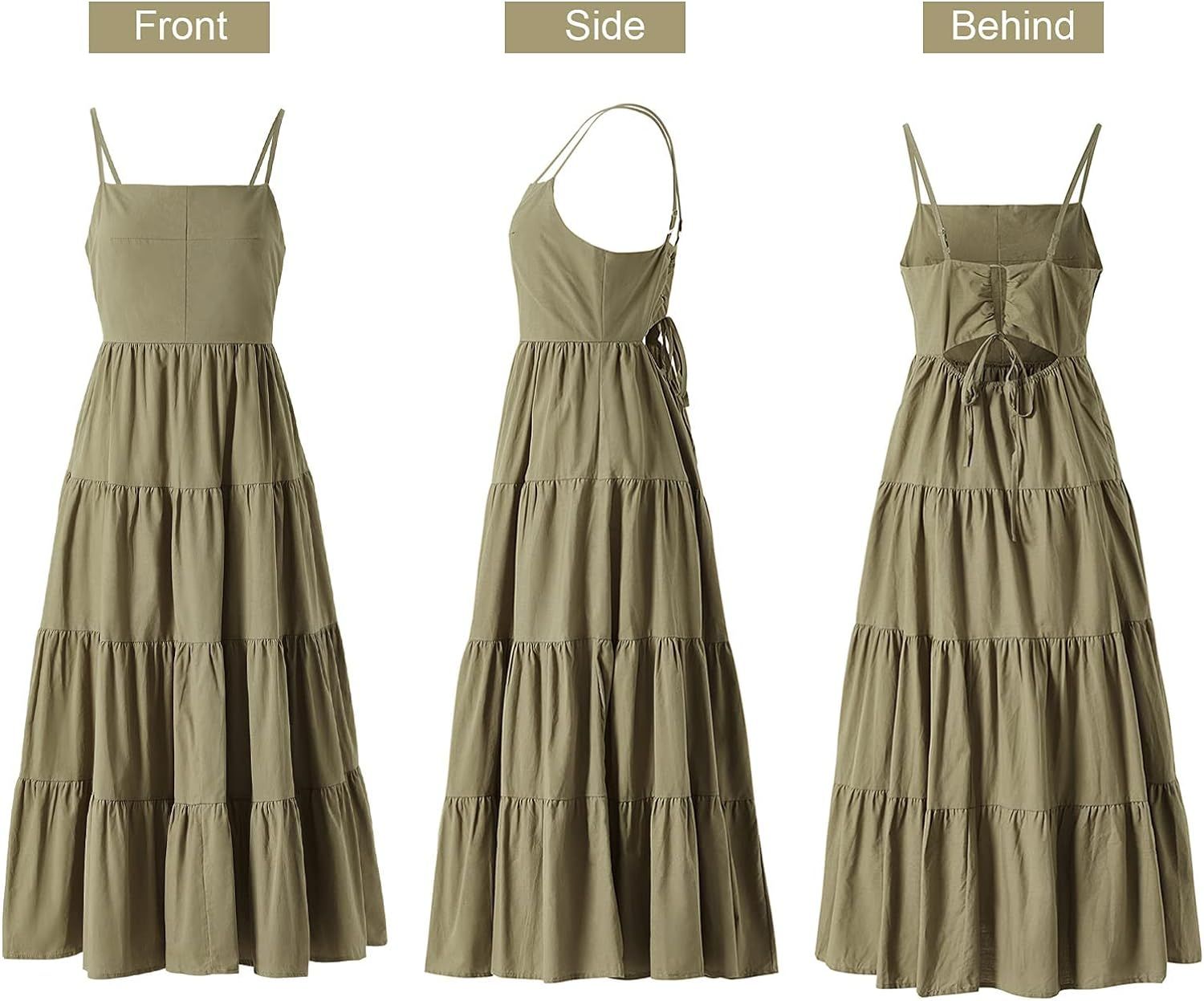 FASHIONMIA Spaghetti Strap Satin Midi Wrap Dress Split/Cotton Babydoll Backless Maxi Dress Cockta... | Amazon (CA)