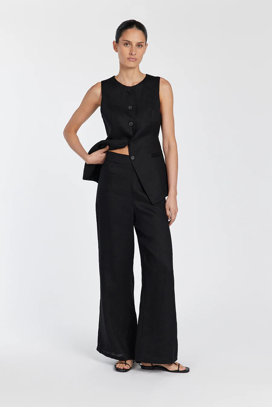FLICK BLACK LINEN PANT | DISSH
