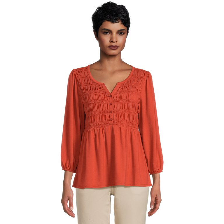 Time and Tru Women’s Smocked Peplum Top, Sizes XS-3XL - Walmart.com | Walmart (US)