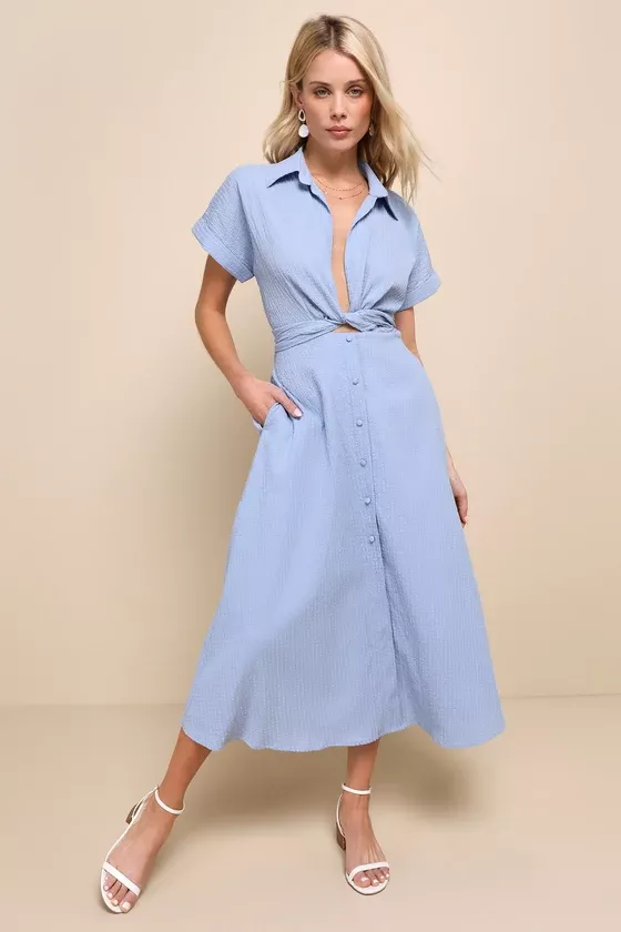 Lounge Time Light Blue Ribbed Twist-Front Lounge Jumpsuit