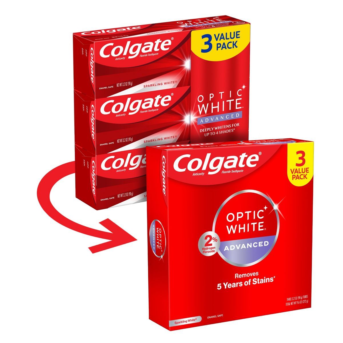 Colgate Optic White Advanced Whitening Toothpaste with Fluoride, 2% Hydrogen Peroxide - Sparkling... | Target
