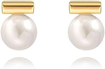 18K Gold Love Knot Stud Earrings for Women Statement Button Pearl Stud Earrings Minimalist Cute S... | Amazon (US)