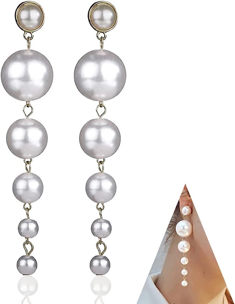 Denifery Boho Gold Long Tassel Earrings Fringe Dangle Earrings Pearls Earrings Thin Earrings Hand... | Amazon (US)