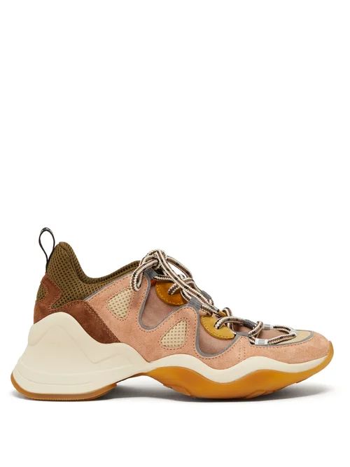 Fendi - Panelled Mesh And Suede Trainers - Womens - Nude Multi | Matches (US)