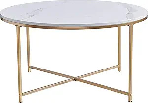 Wimarsbon Round Coffee Table, Modern Center Table with Faux Marble Surface Top & Gold Metal Legs,... | Amazon (US)