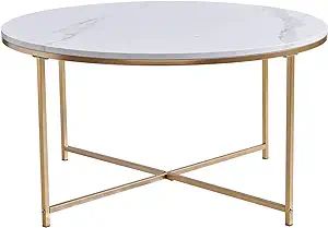 Wimarsbon Round Coffee Table, Modern Center Table with Faux Marble Surface Top & Gold Metal Legs,... | Amazon (US)
