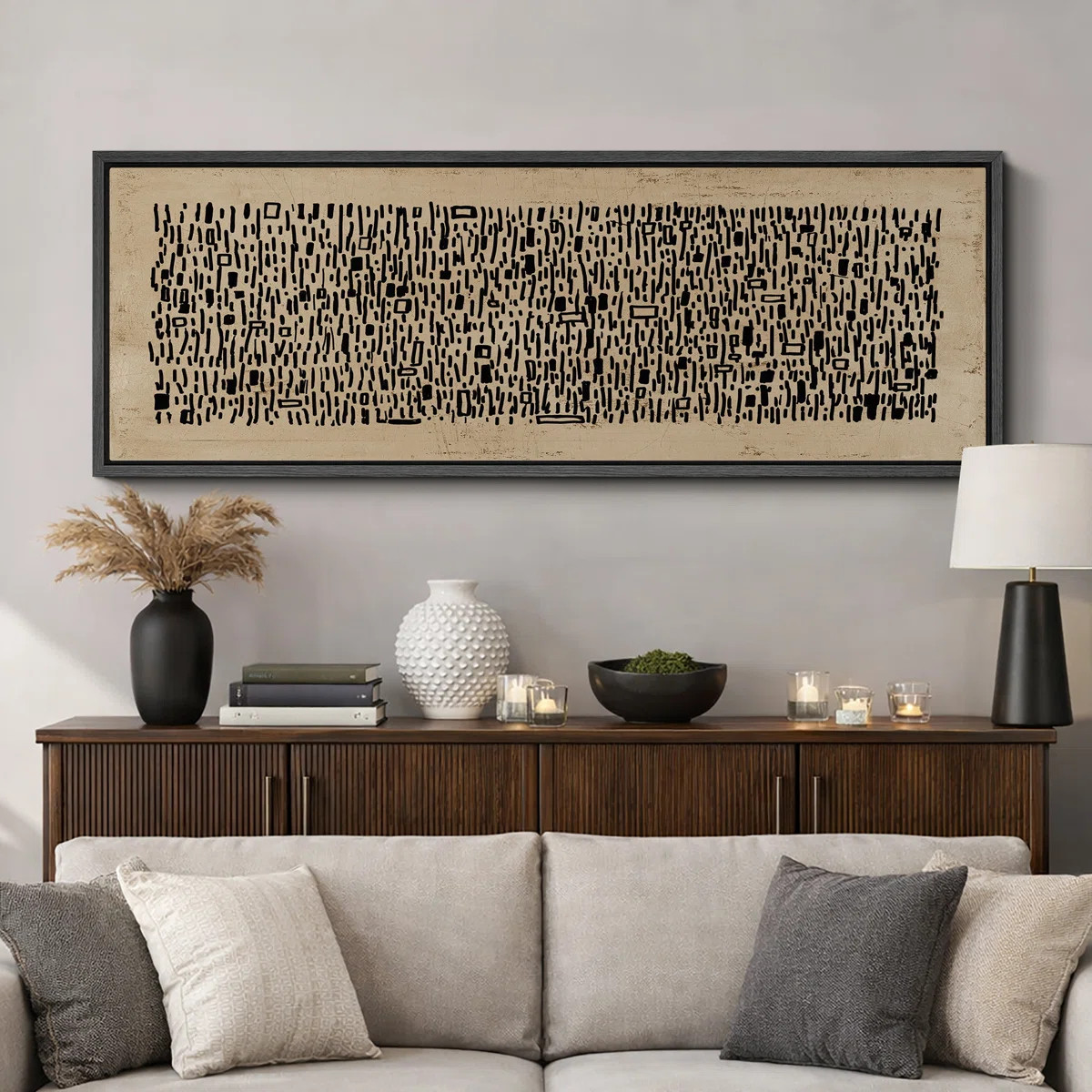 Geometric Line "Brown Black Wabi Sabi Abstract Artwork, Mid Century Modern Neutral Wall Pictures,... | Wayfair North America