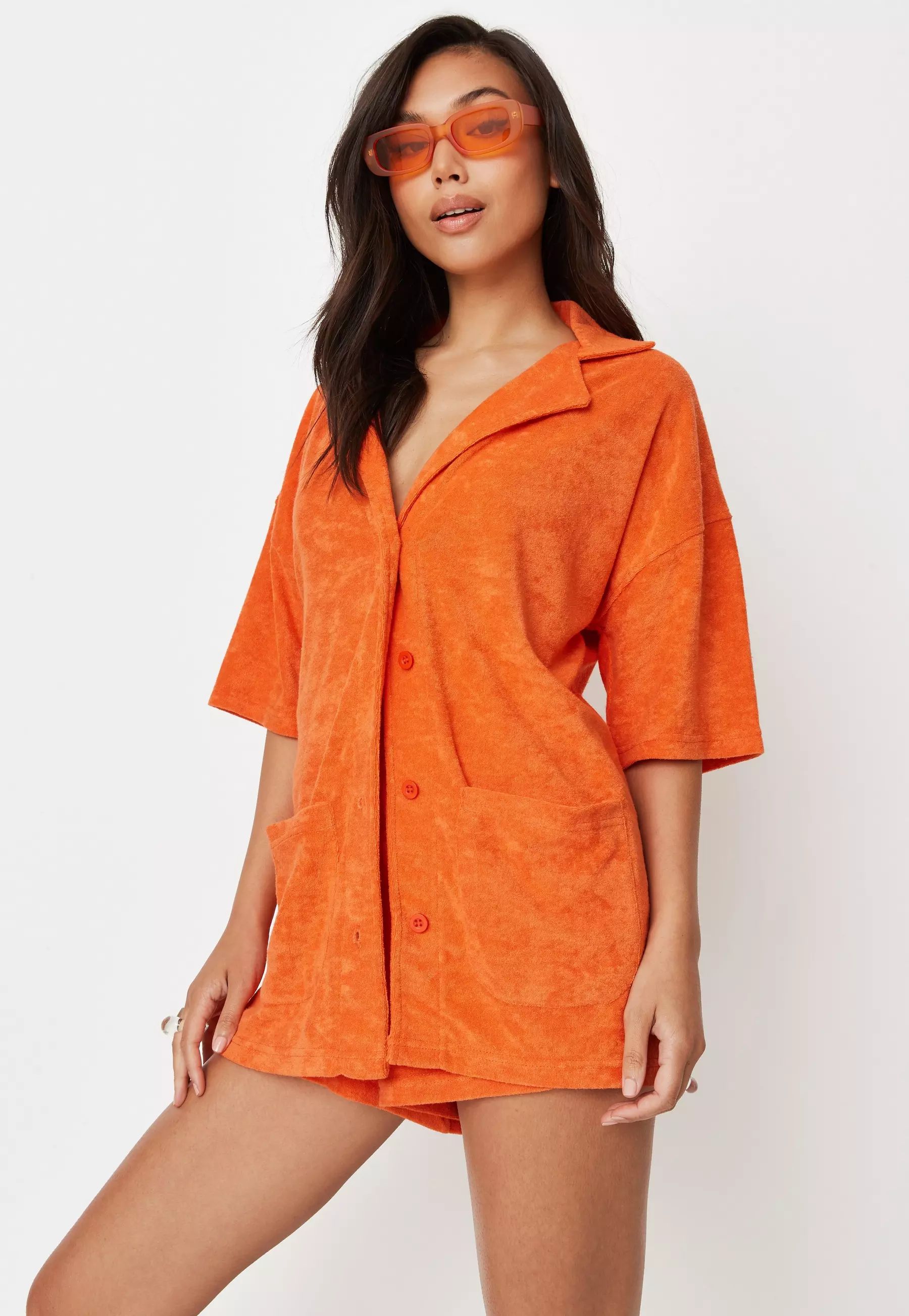 Sarah Ashcroft x Missguided Orange Co Ord Towelling Oversized Shirt | Missguided (US & CA)