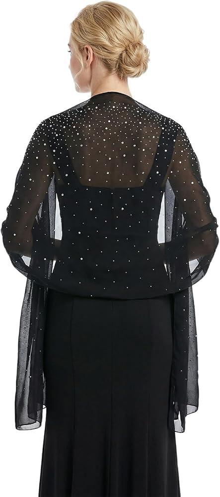Womens Rhinestones Pashmina Shawls Wraps Sheer Chiffon Shawl Elegant Soft Sparkly Scarf for Women... | Amazon (US)