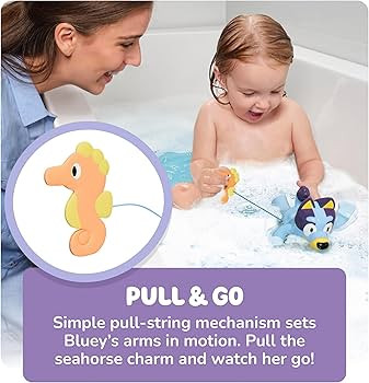 Toomies Bluey Swimming Bath Toy - Bluey Toys Includes Attached Seahorse Baby Toy and Swims on Bac... | Amazon (US)
