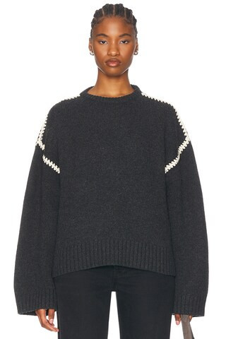 Toteme Embroiedered Wool Cashmere Sweater in Grey | FWRD 