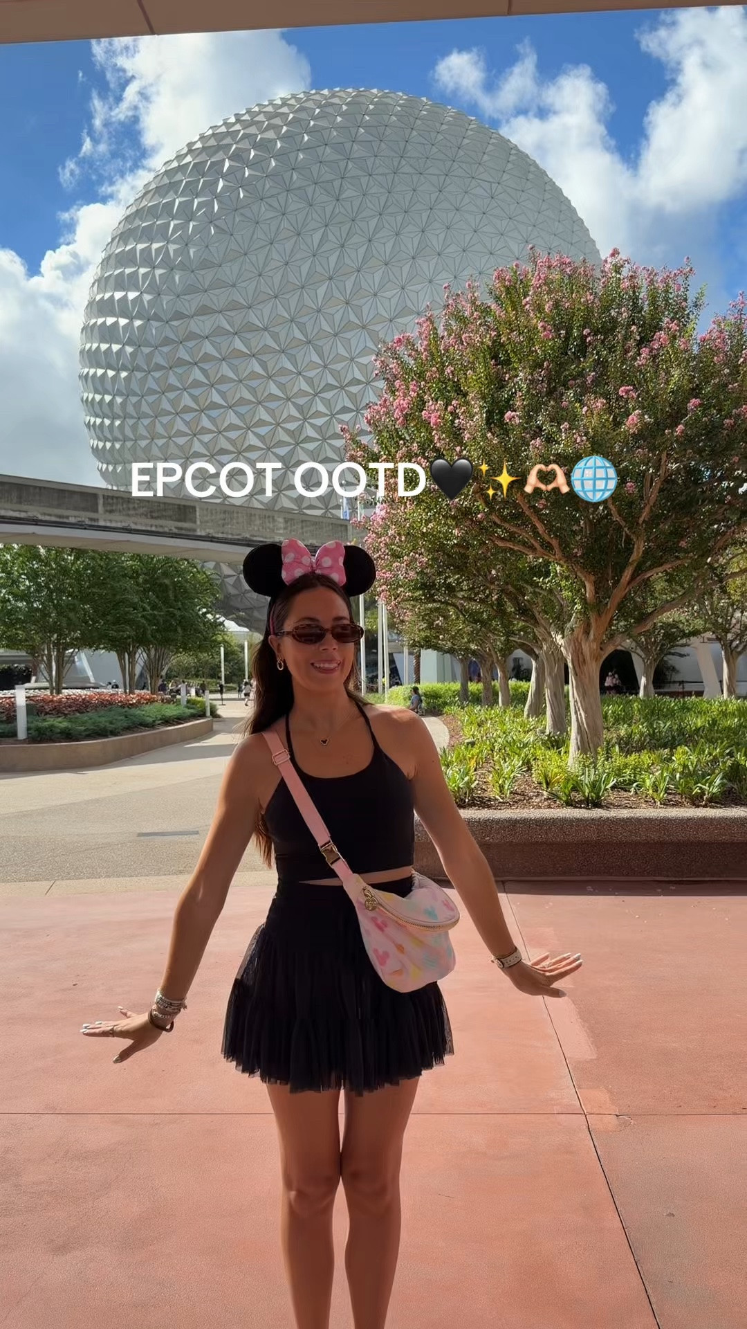 EPCOT OOTD🤍 Epcot outfit, Disney outfit, Disney style, Disney parks, Disney inspo, Disney ideas, Disney bound, comfy outfits, two piece black matching set, Popflex pirouette skort and crop top, jumbo Stoney clover fanny pack, Disney bag, Minnie Mouse polka dot ears, Amazon sunglasses, Disney jewelry, Disney accessories, chunky Reebok sneakers, Disney socks #disney

#LTKootd #LTKvlog #LTKTravel