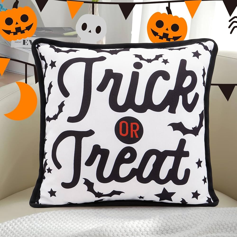 ALLYORS Halloween Throw Pillow, Tricks or Treat Halloween Back Pillow Bat Cushion Case for Sofa C... | Amazon (US)