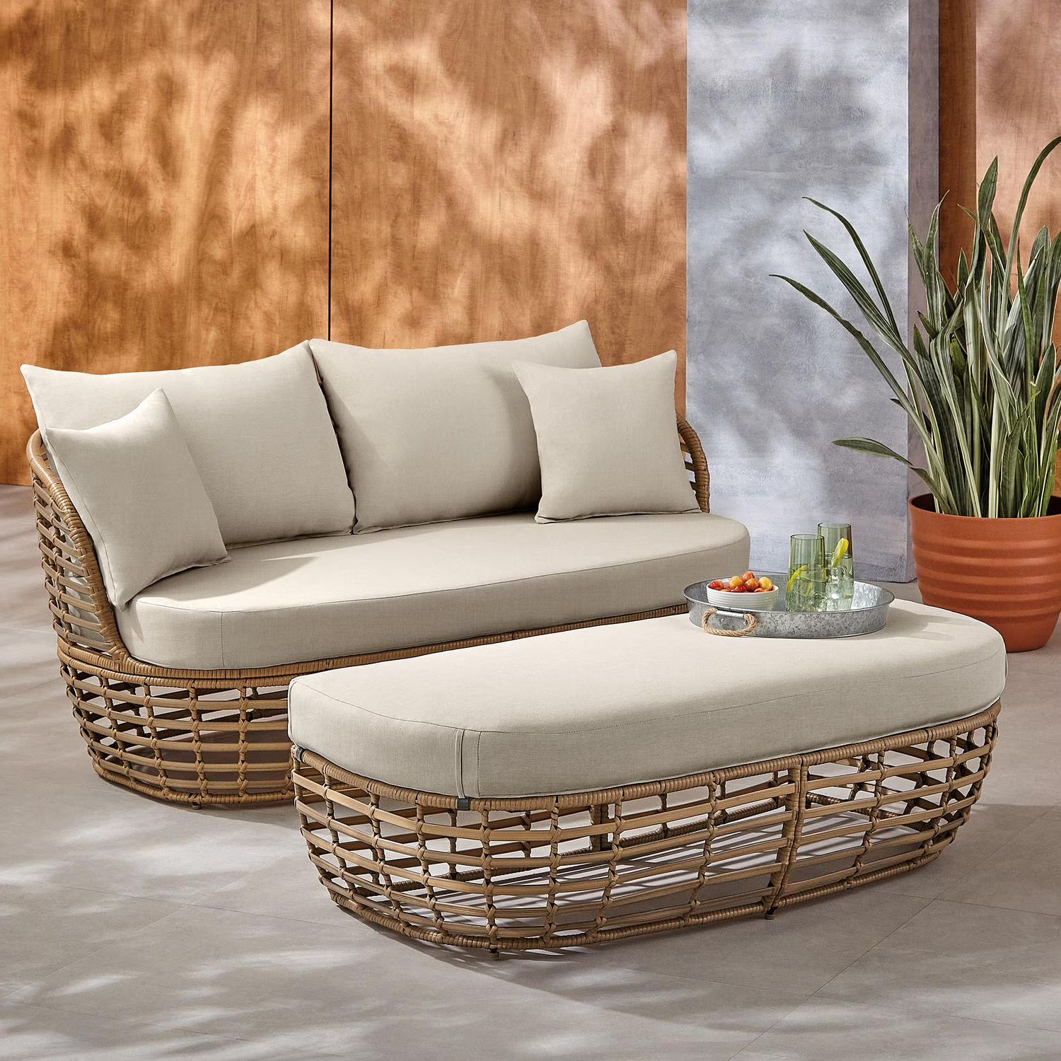 HOMETRENDS Dune 2-Piece Patio Loveseat & Ottoman - Taupe | Walmart (CA)