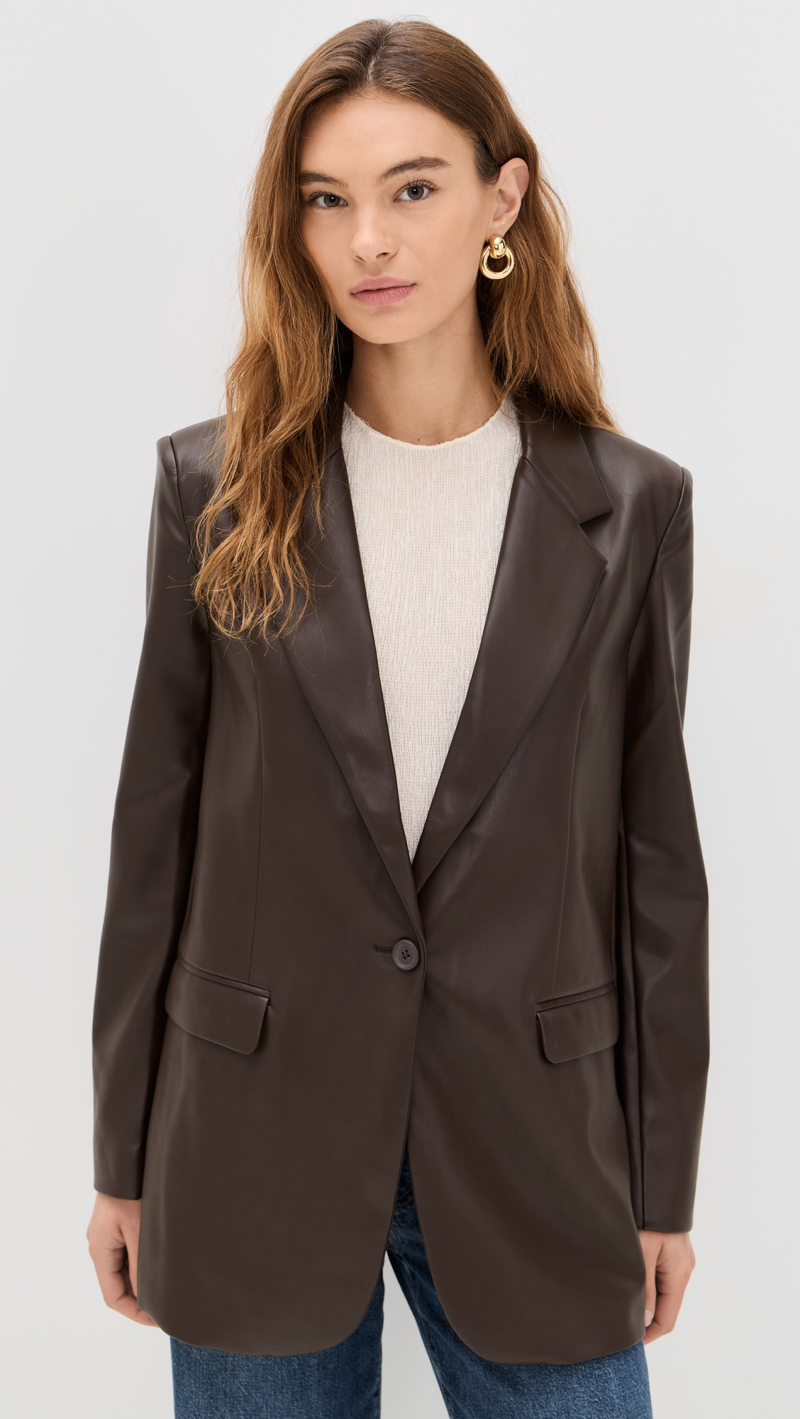 Susana Monaco Faux Leather Boyfriend Blazer Java XS | Shopbop
