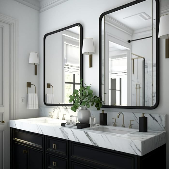 USHOWER 2-Pack Black Bathroom Mirrors for Over Sink 24 x 36 Inch, Metal Frame Rectangle Wall Mirr... | Amazon (US)