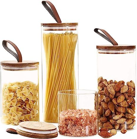 Emica Home Borosilicate Glass Kitchen Container/Canisters with Acacia Wood Air-tight Lid and PU H... | Amazon (US)