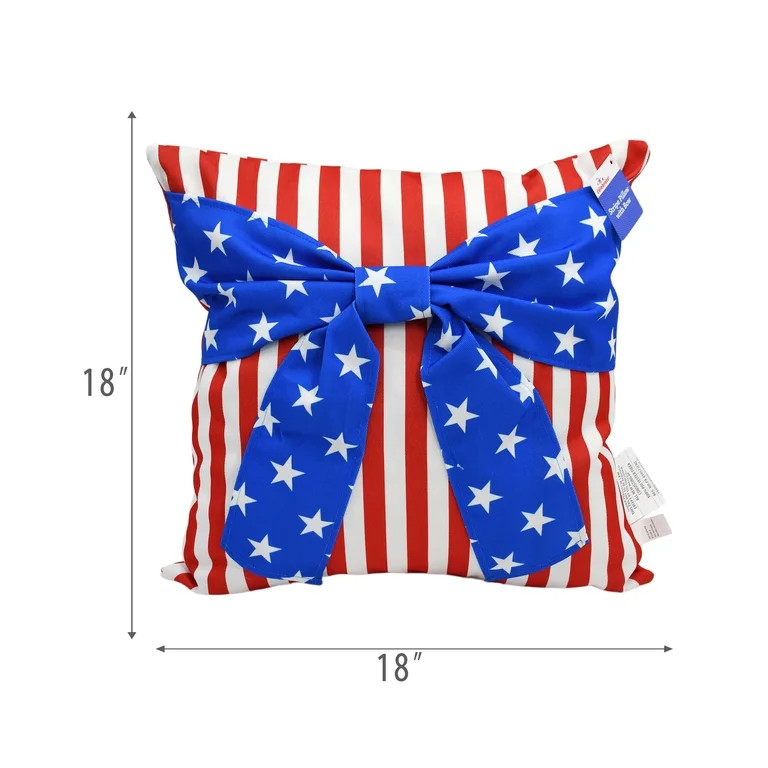 Stars and Stripes Decorative Pillow with Bow, Red/White/Blue, 18" x 18", Patriotic by Way To Cele... | Walmart (US)