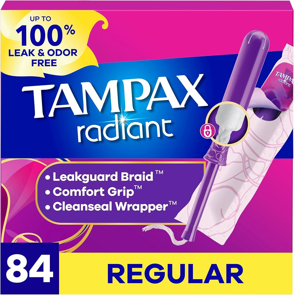 Tampax Radiant Tampons for Women, with LeakGuard Braid, Regular Absorbency, Unscented, 84 Count (... | Amazon (US)