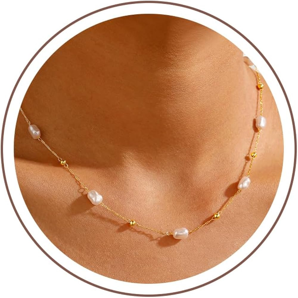 Ritach Pearl Necklaces for Women - Real Gold Plated Dainty Pearl Necklace Daisy Round Drop Pearl ... | Amazon (US)