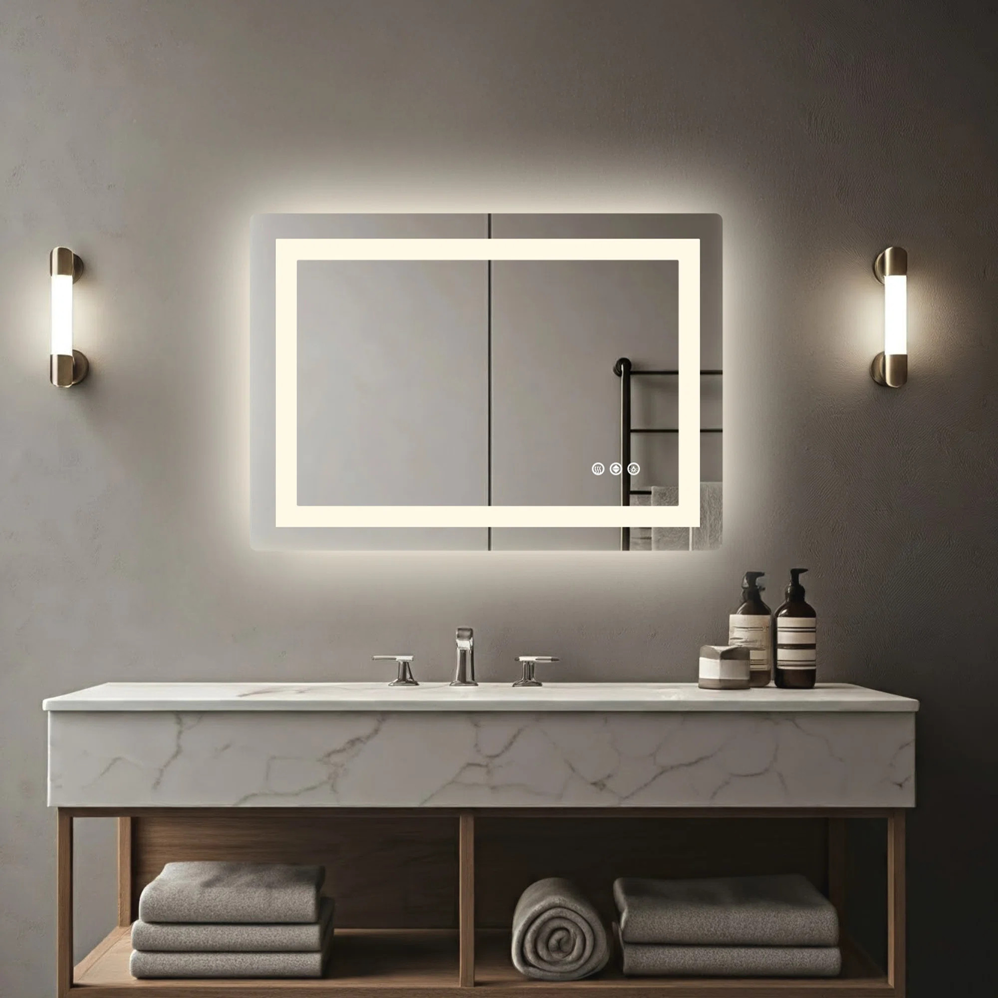 Anti-Fog Dimmable Bathroom LED Vanity Mirror, Rectangular Frontlit＆Backlit Wall Mount Mirror Co... | Wayfair North America
