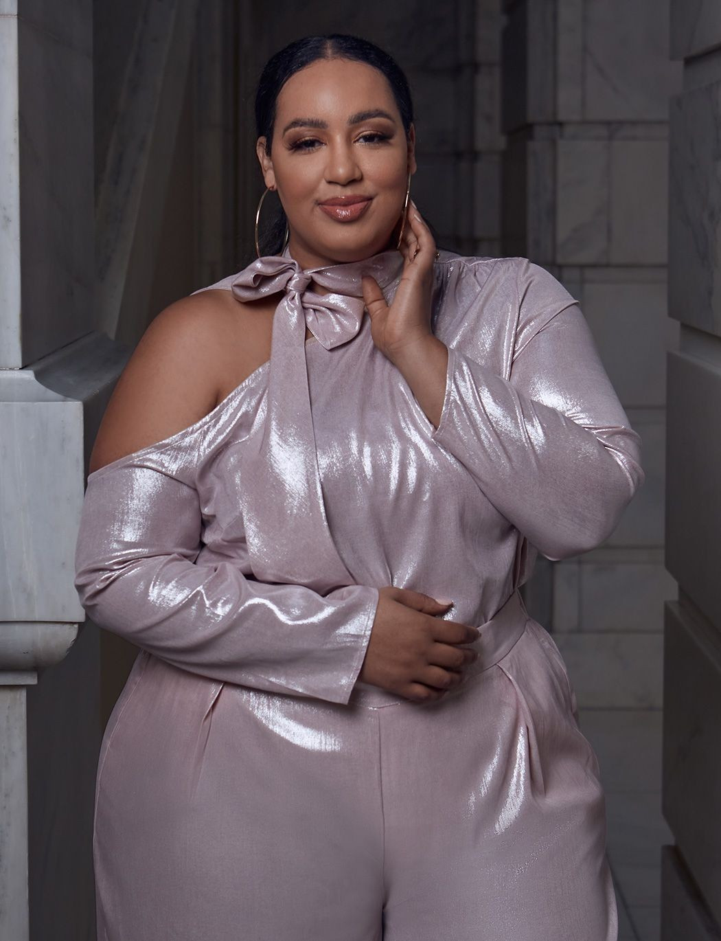 Metallic Cold Shoulder Scarf Top | Eloquii