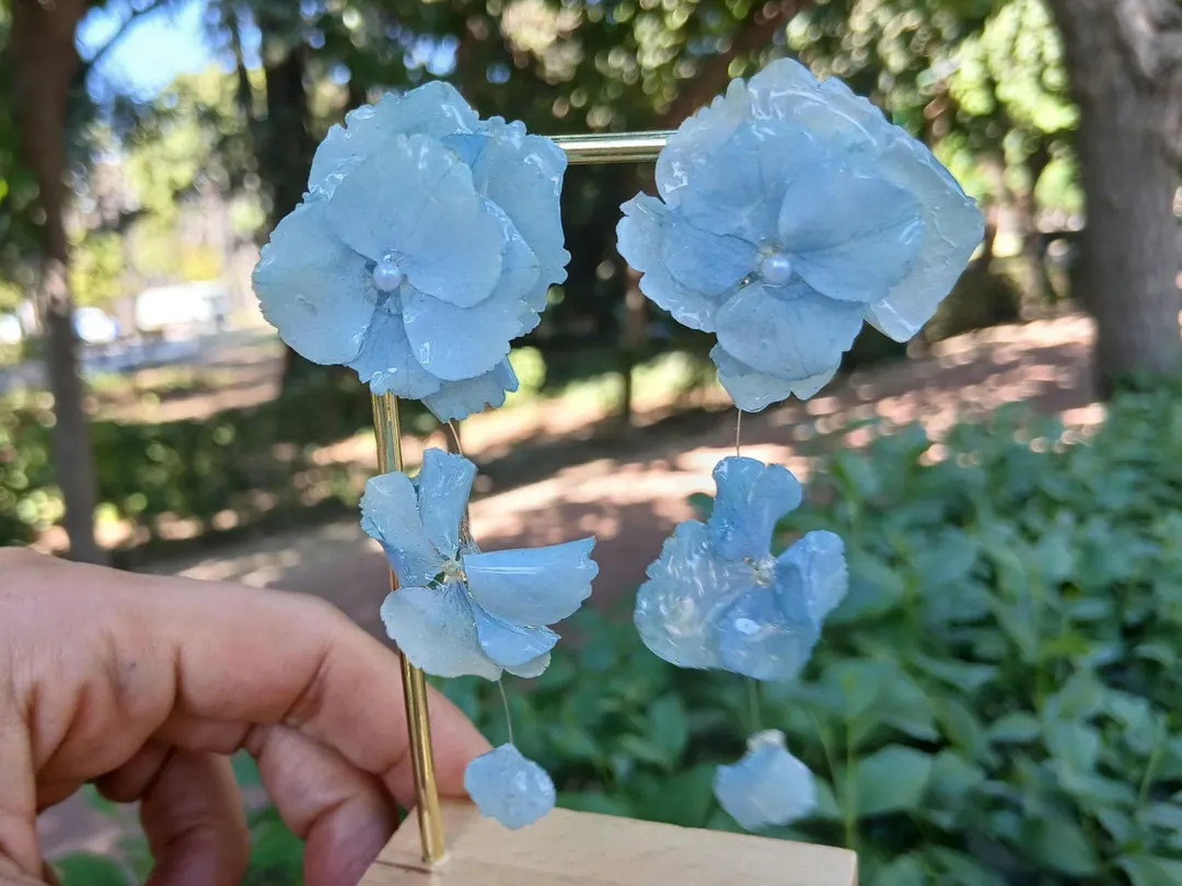 Real Hydrangea Earrings: Blue Flower Jewelry, Handmade Botanical Gift | Etsy (Global)