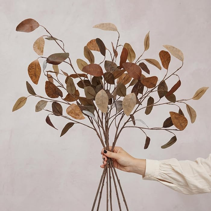 Wavwavw 6 Pcs Autumn Eucalyptus Spray 24" Artificial Fall Leaf Branch Stems for Vase Fall Wedding Greenery Picks Autumn Home Decor for Mantel Farmhouse Thanksgiving Table Centerpiece Decor | Amazon (US)