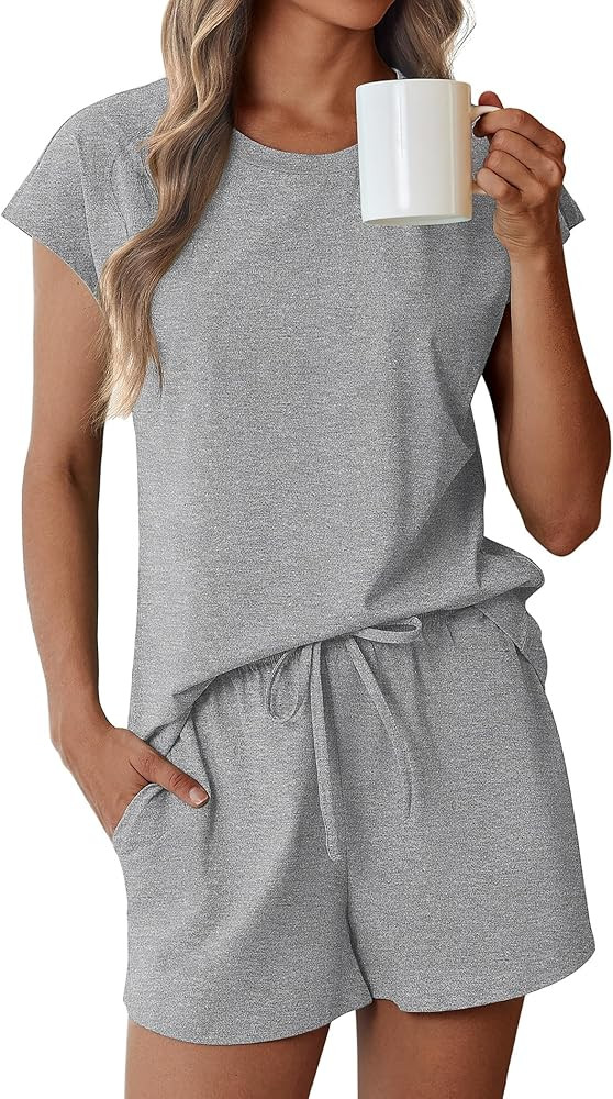 Ekouaer Cotton Pajamas for Women Set 2 Piece Cap Sleeve Pjs Shorts Set Lounge Sets Sleepwear S-XX... | Amazon (US)
