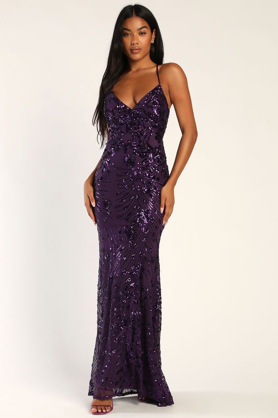 Photo Finish Purple Sequin Lace-Up Maxi Dress | Lulus (US)