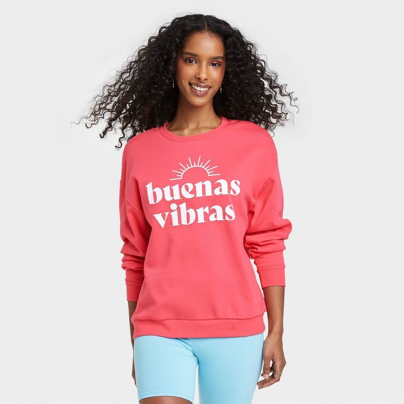 Women's Buenas Vibras Graphic Sweatshirt - Coral | Target