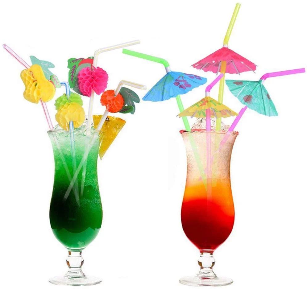 100 Pieces Party Drinking Straws Umbrella Fruit Drinking Straws for Luau Parties,Island Themed Pa... | Walmart (US)