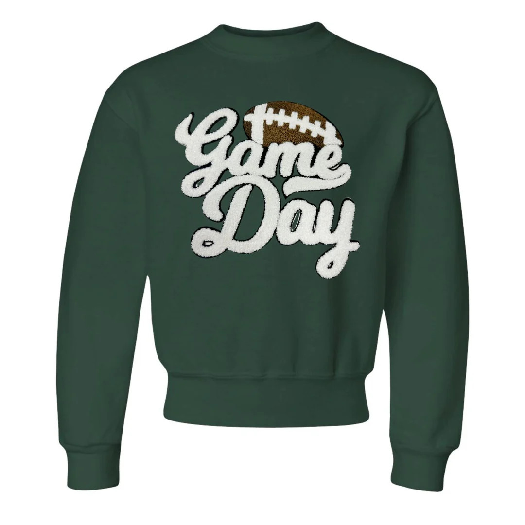 Kids Football 'Game Day' Letter Patch Crewneck Sweatshirt | United Monograms