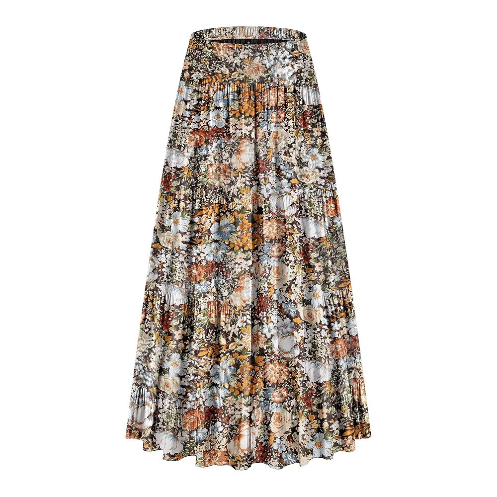 CYiNu Women's Chiffon Elastic High Waist Tiered Pleated Floral Printed A-Line Boho Long Maxi Skir... | Amazon (US)