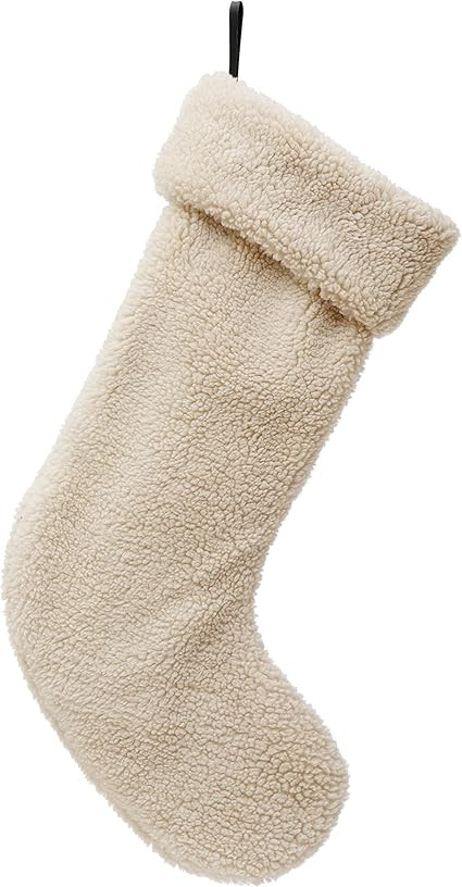 Creative Co-Op 21" H Sherpa Stocking, Cream Color Textiles, Multi | Amazon (US)