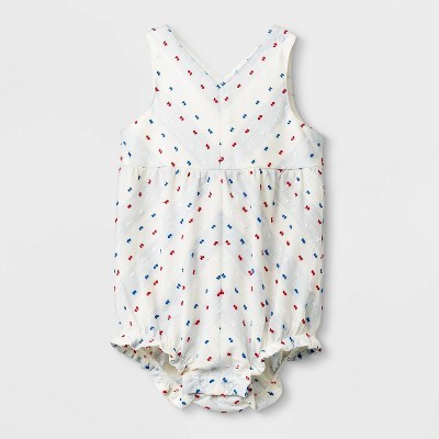 Baby Girls' V-Neck Sleeveless Romper - Cat & Jack™ Light Blue/Cream | Target